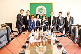 Representatives from the League of Arab States and Gavi at the signing ceremony.